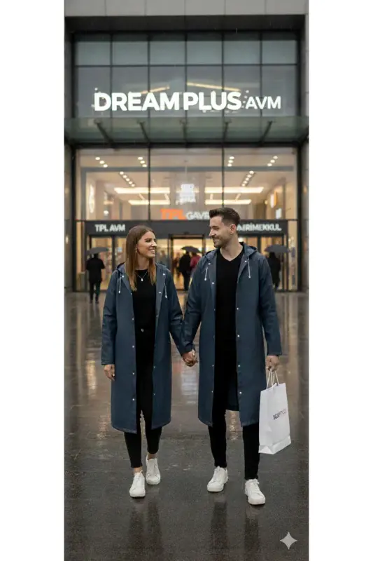 Unisex Lacivert Eva Kumaş Su Rüzgar Geçirmez Yağmurluk-Lacivert - 5