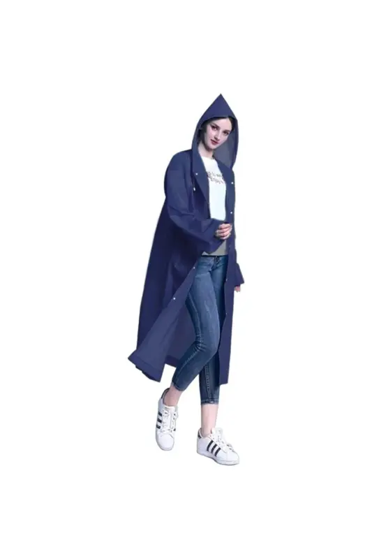 Unisex Lacivert Eva Kumaş Su Rüzgar Geçirmez Yağmurluk-Lacivert - 7