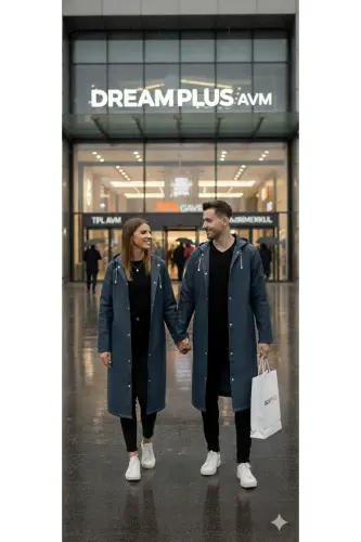 Unisex Lacivert Eva Kumaş Su Rüzgar Geçirmez Yağmurluk - Lacivert - 5