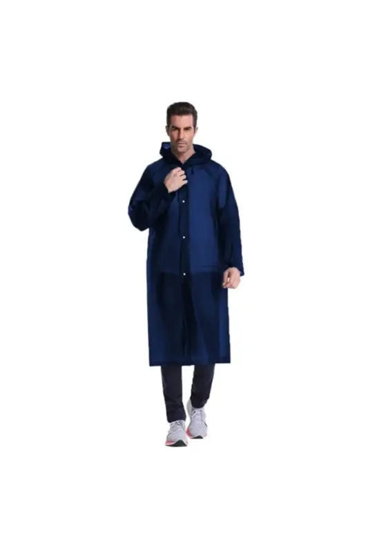 Unisex Lacivert Eva Kumaş Su Rüzgar Geçirmez Yağmurluk - Lacivert - 6