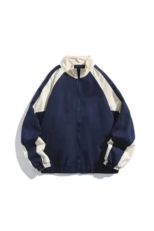 Unisex Lacivert Paraşüt Kumaş Tam Fermuarlı Su Geçirmez Yağmurluk & Rüzgarlık - 1