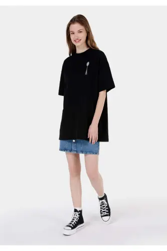 UNISEX Lilseb Sloganlı Siyah Tişört - SİYAH - 3