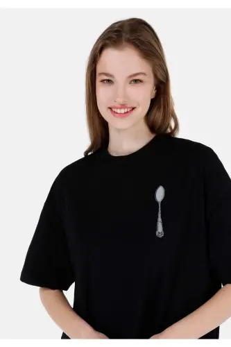 UNISEX Lilseb Sloganlı Siyah Tişört - SİYAH - 4