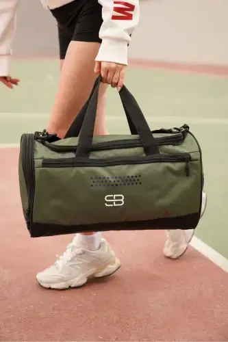 Unisex Mid-Sized Sports Fitness And Travel Bag With Shoe Compartment In Khaki - 3