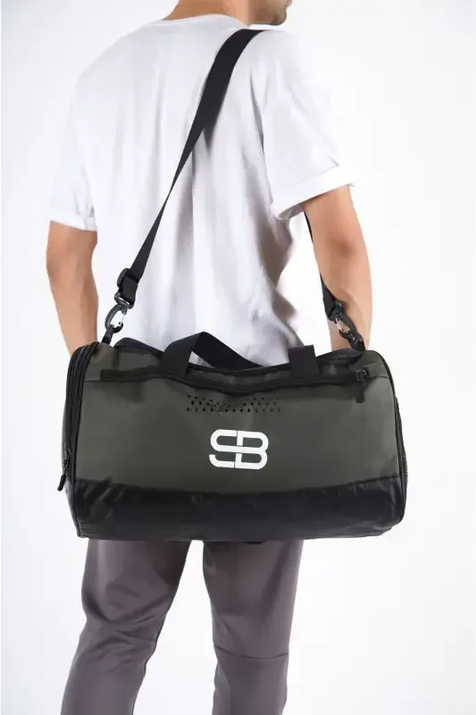 Unisex Mid-Sized Sports Fitness And Travel Bag With Shoe Compartment In Khaki - 8