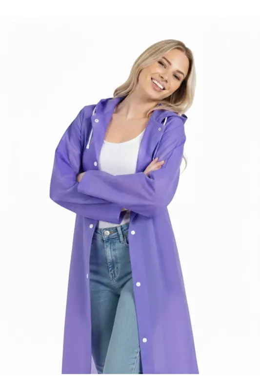 Unisex Mor Eva Kumaş Su Rüzgar Geçirmez Yağmurluk - Mor - 1