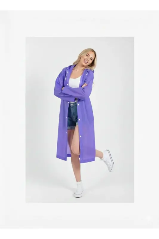 Unisex Mor Eva Kumaş Su Rüzgar Geçirmez Yağmurluk - Mor - 7