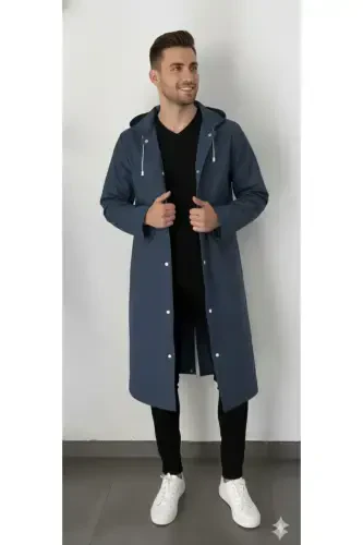 Unisex Navy Blue Eva Fabric Waterproof Windproof Raincoat - 1