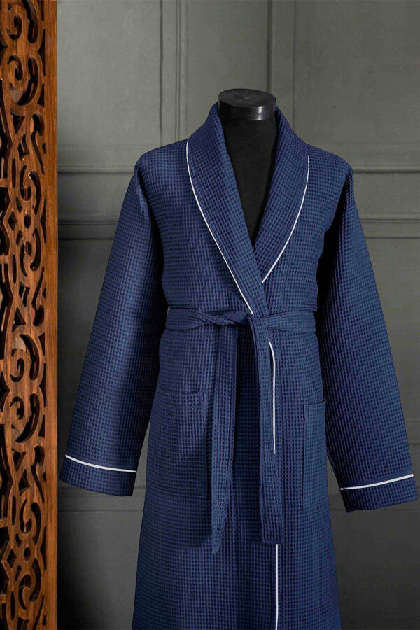 Unisex Navy Blue Hooded Bathrobe - Durable and Soft Model - Absorbent Bathrobe Color Options Available - 10