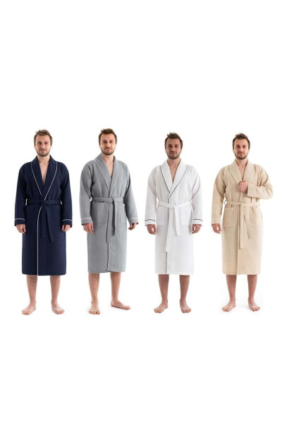 Unisex Navy Blue Hooded Bathrobe - Durable and Soft Model - Absorbent Bathrobe Color Options Available - 16