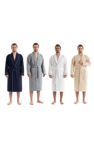 Unisex Navy Blue Hooded Bathrobe - Durable and Soft Model - Absorbent Bathrobe Color Options Available - 7