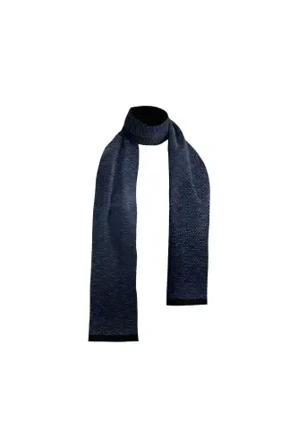 Unisex Navy Blue Striped Patterned Satin Fine Cashmere Textured Warm Soft Winter Scarf-Gift-BLUE - 1