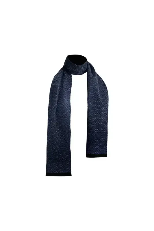 Unisex Navy Blue Striped Patterned Satin Fine Cashmere Textured Warm Soft Winter Scarf-Gift-BLUE - 1