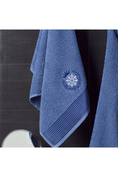 Unisex Navy Blue Towel Bathrobe 2-Piece Set-NAVY BLUE - 2