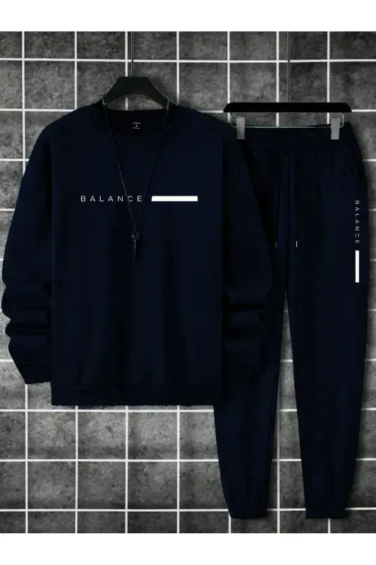 Unisex Navy Blue Tracksuit with BALANCE Print and Fleece Lining - Navy Blue - 1