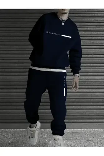 Unisex Navy Blue Tracksuit with BALANCE Print and Fleece Lining - Navy Blue - 2