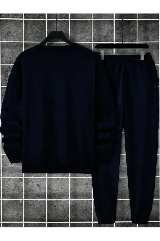 Unisex Navy Blue Tracksuit with BALANCE Print and Fleece Lining - Navy Blue - 3