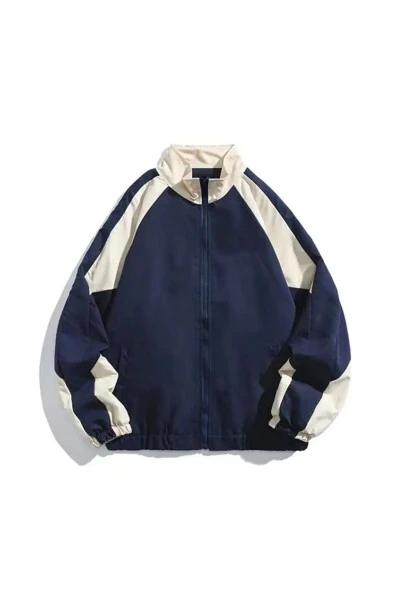 Unisex Navy Parachute Fabric Full Zip Double Pocket Waterproof Raincoat & Windbreaker - RICHARLISON