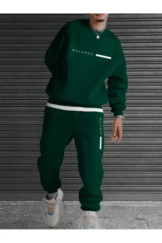 Unisex Nefti Yeşil Eşofman Takımı BALANCE baskılı Şardonlu-Nefti Yeşil - 2