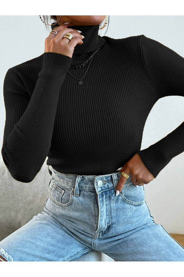 Unisex Night Black Cotton Fisherman Neck Chardonne Slimfit Turtleneck Sweater - 1