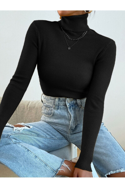 Unisex Night Black Cotton Fisherman Neck Chardonne Slimfit Turtleneck Sweater - 2