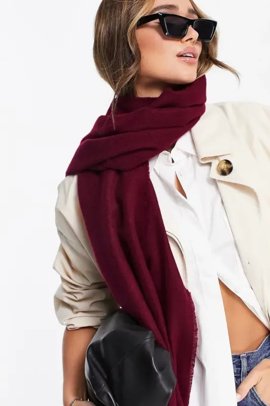Unisex Oddiy Burgundi Qalin Sharf - 1