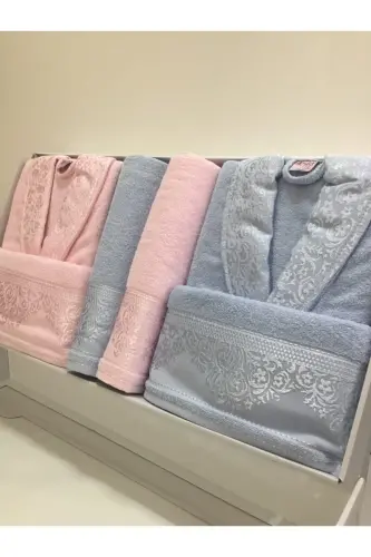 Unisex Oila Xalat Seti - Ochiq Moviy 