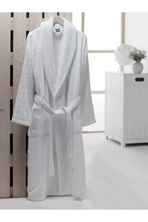 Unisex Oq Oq Rangidagi Bornoz - 1