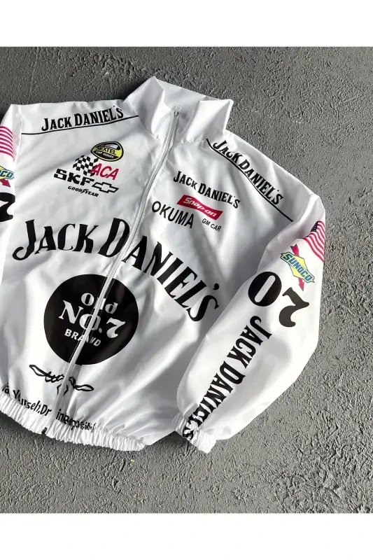 Unisex Oq Parashut Matodan Jck Bosmali Katta Fermuarli Yomgir Palto va Shamolto'sgich-Oq - 3