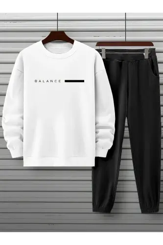 Unisex Oq Qora Sport kostyumi BALANCE bosma bilan paxtali-Oq Qora 