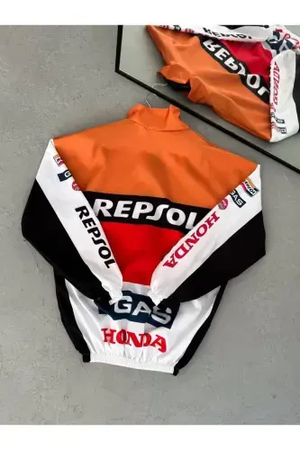 Unisex Orange Rpsl Digital Design Printed Zippered Raincoat & Windbreaker-Orange - 3