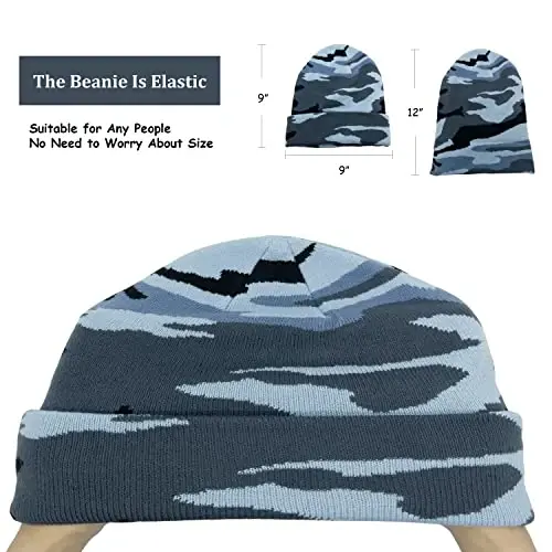 Unisex Knit Soft Warm Cuffed Beanie Hat Winter Camo Hats for Men Women - 4