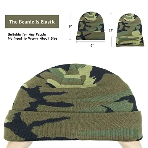 Unisex Knit Soft Warm Cuffed Beanie Hat Winter Camo Hats for Men Women - 4
