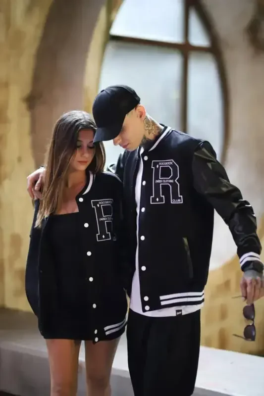 Unisex Oversize Black Complex Sleeve Leather College Jacket-black - AHTAPOTMODA