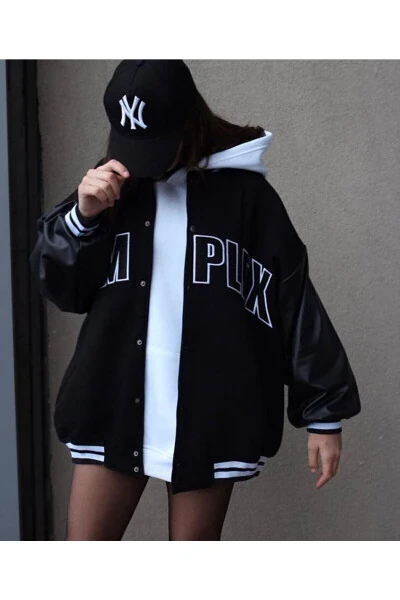 Unisex Oversize Qora Complex Yengli Charm Ko'ylagi - 5