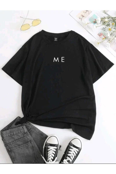 Unisex Oversize Qora T-shirt Me Bosmasi bilan - BRAVELY