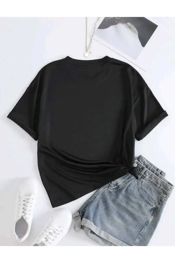 Unisex Oversize Qora T-shirt Me Bosmasi bilan - 2