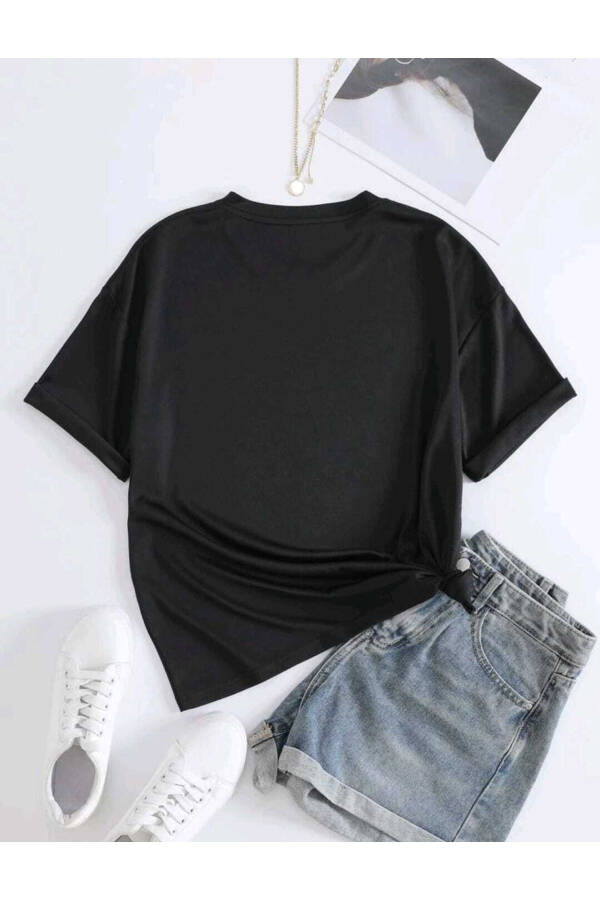 Unisex Oversize Qora T-shirt Me Bosmasi bilan - 2