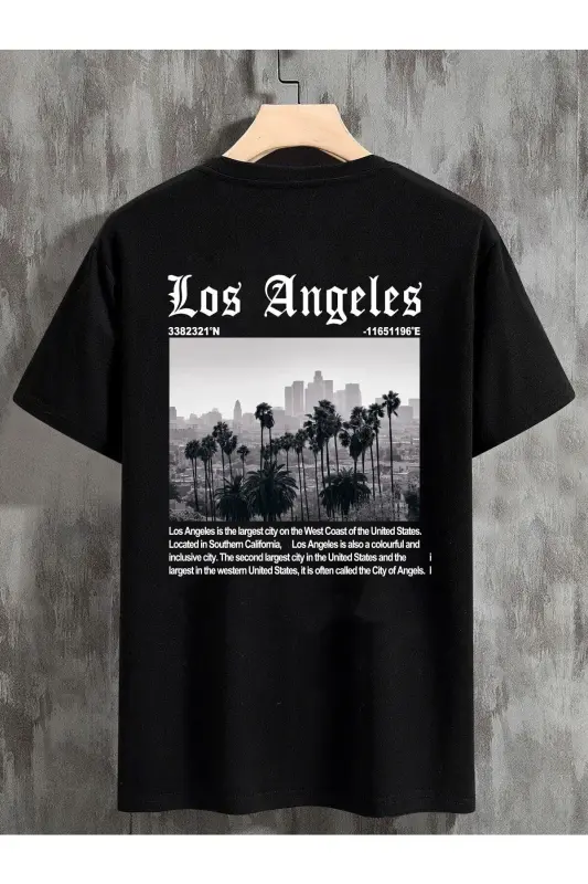Unisex Oversize T-shirt Losangeles Sırt Baskı - gri-1 - 1