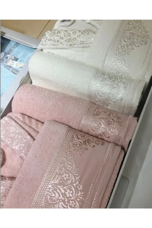 Unisex Pamuk Aile Bornoz Seti-Pembe - 1