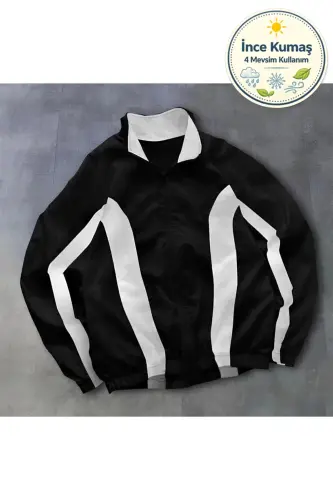 Unisex Parachute Fabric Oversize Digital Print Black Windbreaker Raincoat 