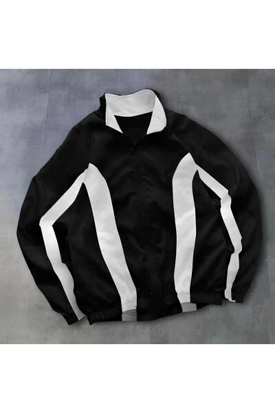 Unisex Parachute Fabric Oversize Digital Print Black Windbreaker Raincoat - Modazone