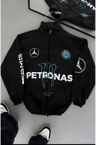 Unisex Parachute Fabric Oversize Digital Printed Black Windbreaker Raincoat - 3