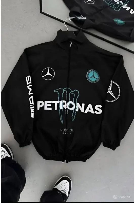 Unisex Parachute Fabric Oversize Digital Printed Black Windbreaker Raincoat - 3