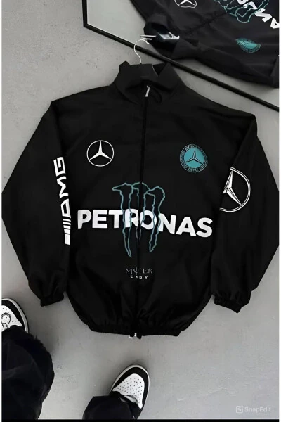 Unisex Parachute Fabric Oversize Digital Printed Black Windbreaker Raincoat - Modazone