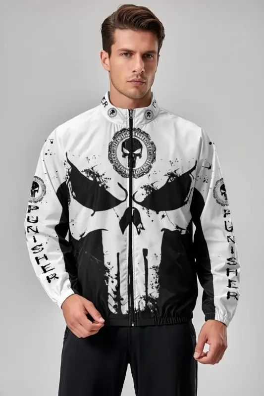 Unisex Parachute Fabric Oversize Digital Printed Black Windbreaker Raincoat - 5