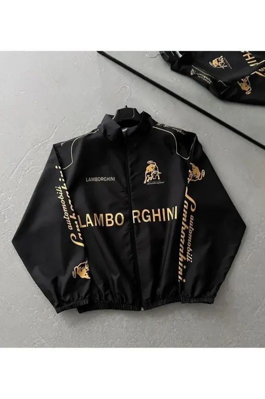 Unisex Parachute Fabric Oversize Digital Printed Black Windbreaker Raincoat - LUSHEN