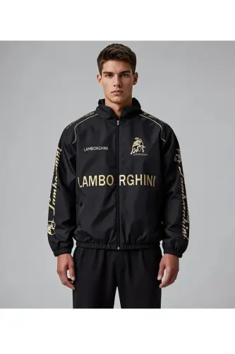 Unisex Parachute Fabric Oversize Digital Printed Black Windbreaker Raincoat - LUSHEN (1)