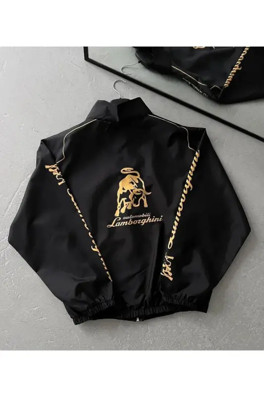 Unisex Parachute Fabric Oversize Digital Printed Black Windbreaker Raincoat - 4