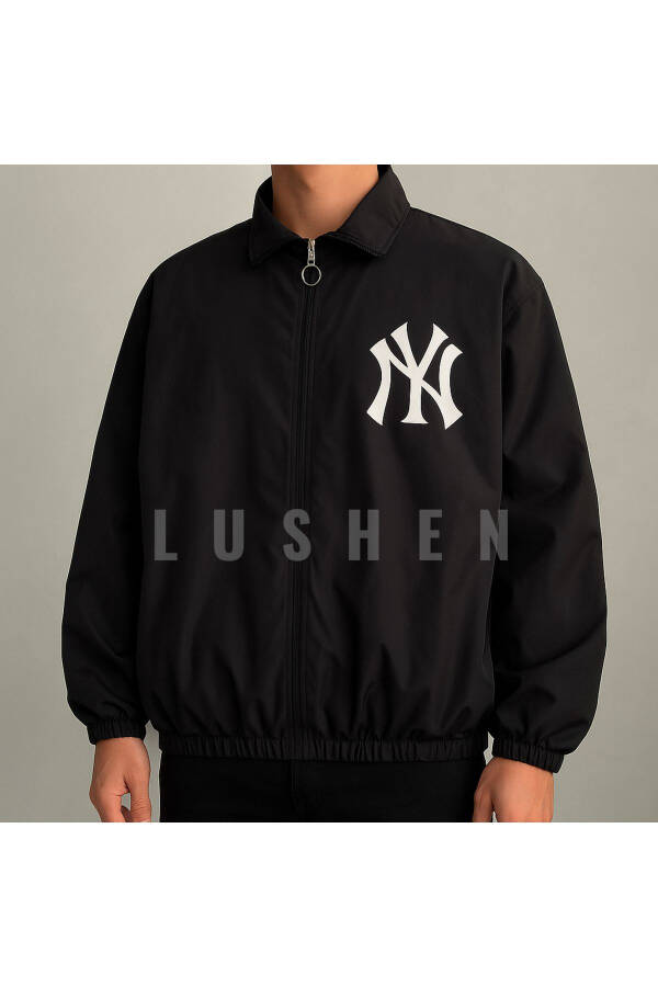 Unisex Parachute Fabric Oversize Digital Printed Black Windbreaker Raincoat - 1